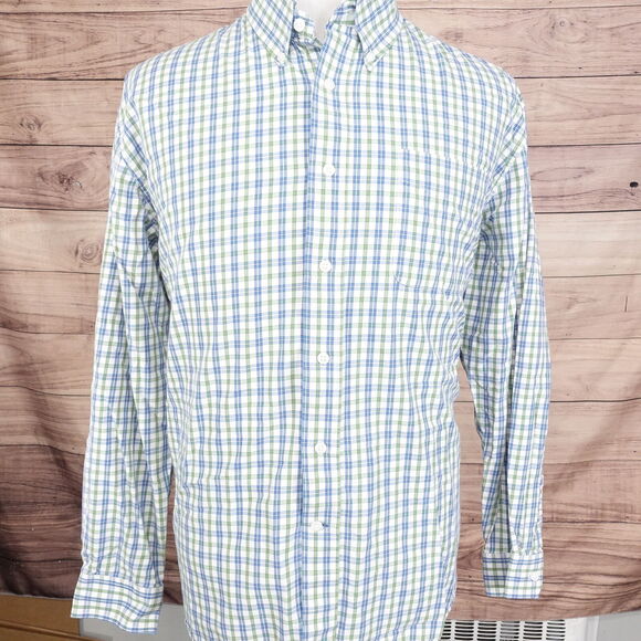 GH BASS CO LONG SLEEVE GREEN BLUE PLAID BUTTON DOWN SHIRT MENS XL - Picture 3 of 6